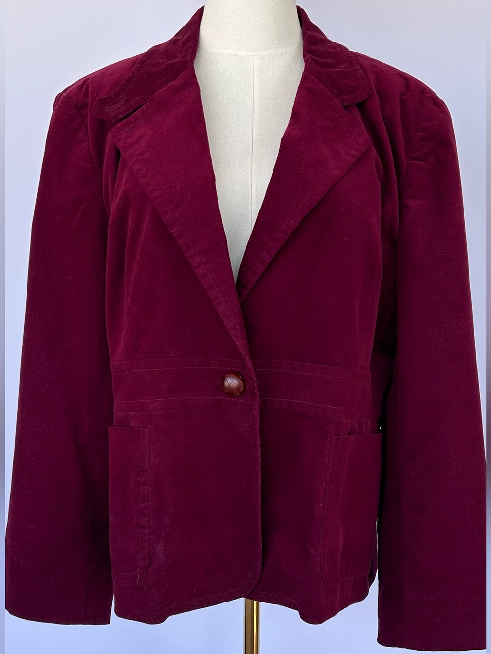 L.L. Bean Women’s Vintage Velvet Blazer Button Front Burgundy Misses 20 Reg